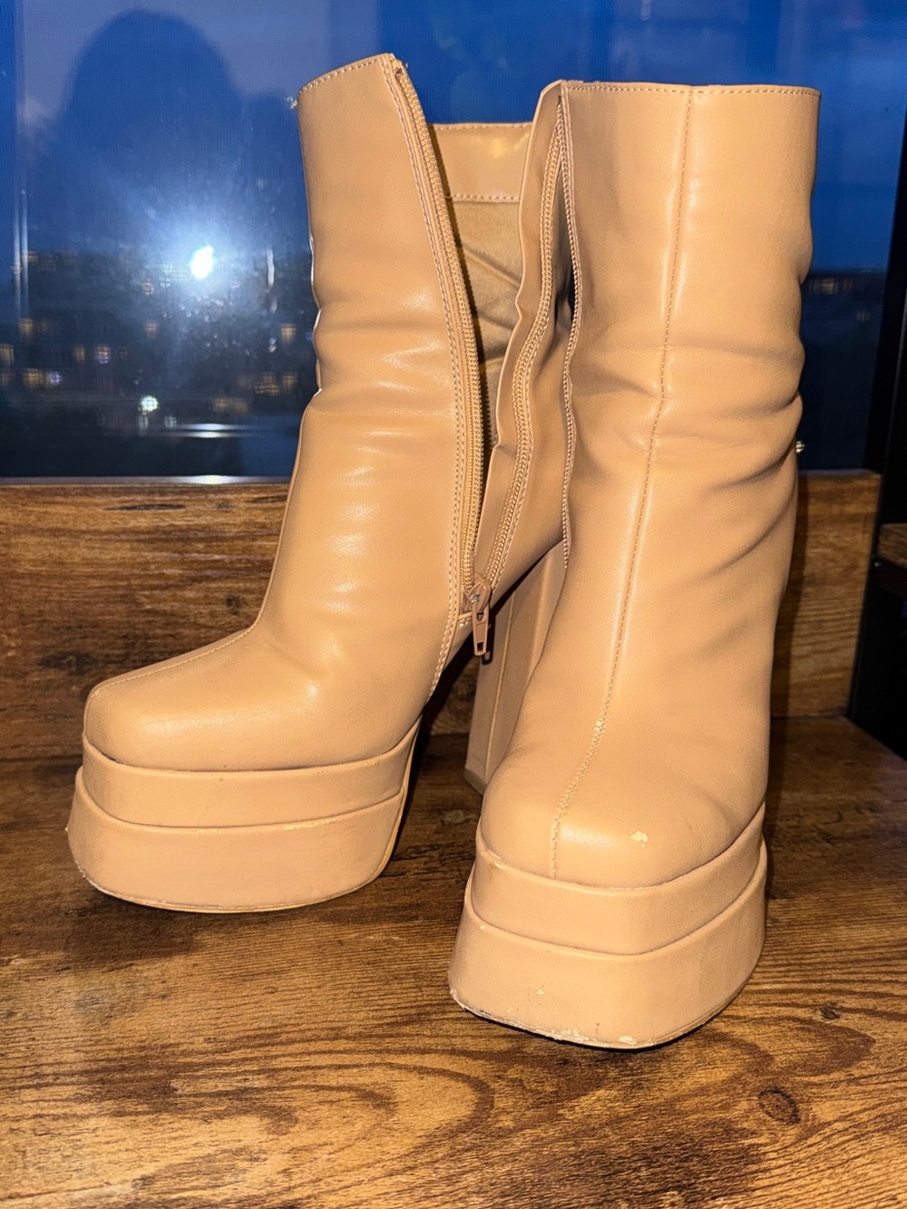 PRE LOVED Womens Nude Platform Zip Booties 6.5